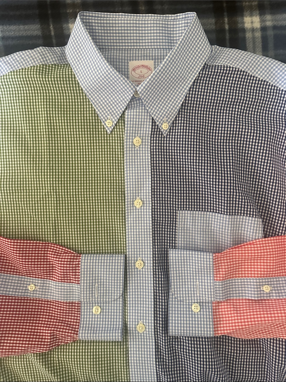 NWT Brooks Brothers 346 Color-block Blue Red Purple Navy Green Men’s Shirt  L